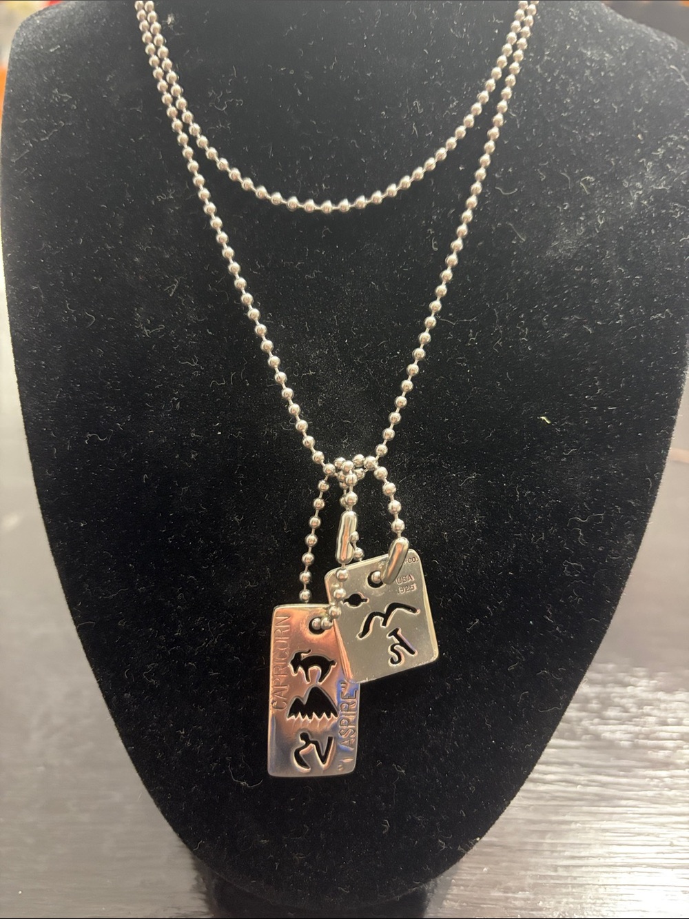 Vintage Anni + Co 925 sterling Capricorn dog tags with necklace